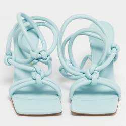 Pre Owned Bottega Veneta Blue Leather Ankle Strap Sandals Size 39