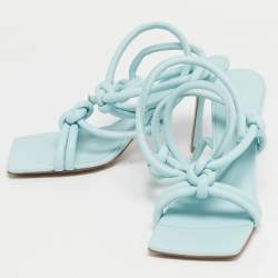 Pre Owned Bottega Veneta Blue Leather Ankle Strap Sandals Size 39