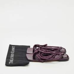 مملوكة مسبقًا حذاء فلات بوتيغا فينيتا جلد بنفسجي ميتالك بعقدة وسوار كاحل مقاس 39