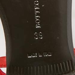 Pre Owned Bottega Veneta Red Leather Flower Cutout Sunset Flat Sandals Size 39