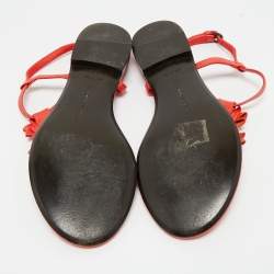 Pre Owned Bottega Veneta Red Leather Flower Cutout Sunset Flat Sandals Size 39