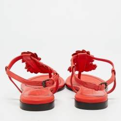 Pre Owned Bottega Veneta Red Leather Flower Cutout Sunset Flat Sandals Size 39