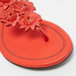 Pre Owned Bottega Veneta Red Leather Flower Cutout Sunset Flat Sandals Size 39