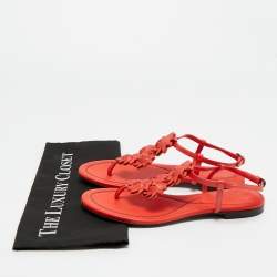 Pre Owned Bottega Veneta Red Leather Flower Cutout Sunset Flat Sandals Size 39