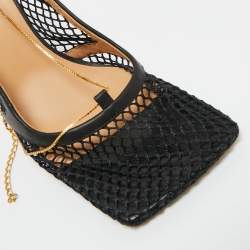 Pre Owned Bottega Veneta Black Leather and Mesh Stretch Pumps Size 39.5