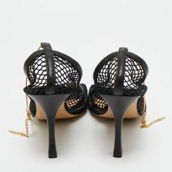 Pre Owned Bottega Veneta Black Leather and Mesh Stretch Pumps Size 39.5