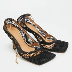 Pre Owned Bottega Veneta Black Leather and Mesh Stretch Pumps Size 39.5