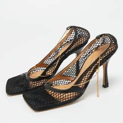 Pre Owned Bottega Veneta Black Leather and Mesh Stretch Pumps Size 39.5