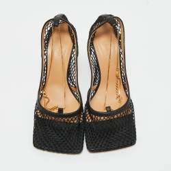Pre Owned Bottega Veneta Black Leather and Mesh Stretch Pumps Size 39.5