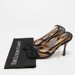Pre Owned Bottega Veneta Black Leather and Mesh Stretch Pumps Size 39.5