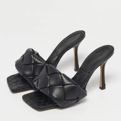 Pre Owned Bottega Veneta Black Quilted Leather Lido Slide Sandals Size 38.5