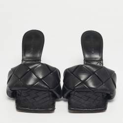 Pre Owned Bottega Veneta Black Quilted Leather Lido Slide Sandals Size 38.5