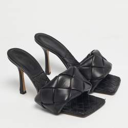 Pre Owned Bottega Veneta Black Quilted Leather Lido Slide Sandals Size 38.5