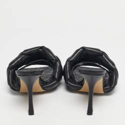 Pre Owned Bottega Veneta Black Quilted Leather Lido Slide Sandals Size 38.5