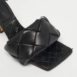 Pre Owned Bottega Veneta Black Quilted Leather Lido Slide Sandals Size 38.5