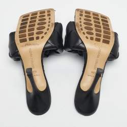 Pre Owned Bottega Veneta Black Quilted Leather Lido Slide Sandals Size 38.5