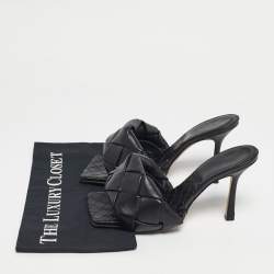 Pre Owned Bottega Veneta Black Quilted Leather Lido Slide Sandals Size 38.5