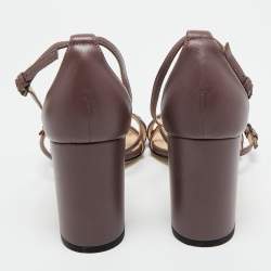 Pre Owned Bottega Veneta Mauve Intrecciato Leather Ankle Strap Sandals Size 37.5