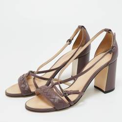 Pre Owned Bottega Veneta Mauve Intrecciato Leather Ankle Strap Sandals Size 37.5