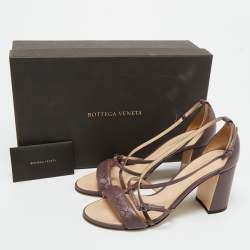 Pre Owned Bottega Veneta Mauve Intrecciato Leather Ankle Strap Sandals Size 37.5