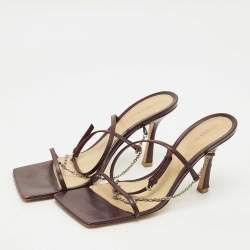 Pre Owned Bottega Veneta Burgundy Leather Chain Stretch Sandals Size 38.5