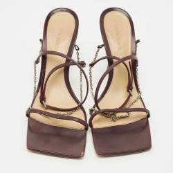 Pre Owned Bottega Veneta Burgundy Leather Chain Stretch Sandals Size 38.5