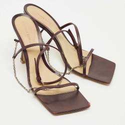 Pre Owned Bottega Veneta Burgundy Leather Chain Stretch Sandals Size 38.5