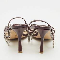 Pre Owned Bottega Veneta Burgundy Leather Chain Stretch Sandals Size 38.5