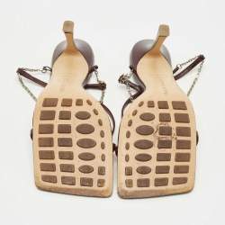 Pre Owned Bottega Veneta Burgundy Leather Chain Stretch Sandals Size 38.5