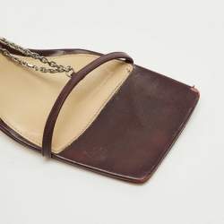 Pre Owned Bottega Veneta Burgundy Leather Chain Stretch Sandals Size 38.5