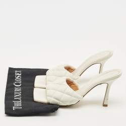 Pre Owned Bottega Veneta White Leather Lido Slide Sandals Size 38.5