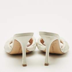 Pre Owned Bottega Veneta White Leather Lido Slide Sandals Size 38.5