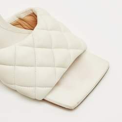 Pre Owned Bottega Veneta White Leather Lido Slide Sandals Size 38.5