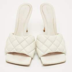Pre Owned Bottega Veneta White Leather Lido Slide Sandals Size 38.5