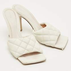 Pre Owned Bottega Veneta White Leather Lido Slide Sandals Size 38.5
