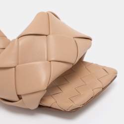 Pre Owned Bottega Veneta Beige Intrecciato Leather Lido Slides Size 37.5