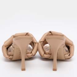 Pre Owned Bottega Veneta Beige Intrecciato Leather Lido Slides Size 37.5