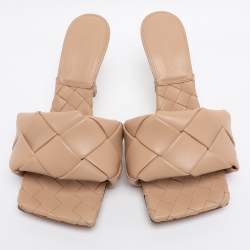 Pre Owned Bottega Veneta Beige Intrecciato Leather Lido Slides Size 37.5