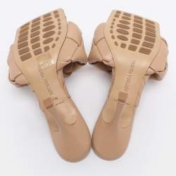 Pre Owned Bottega Veneta Beige Intrecciato Leather Lido Slides Size 37.5