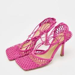 Pre Owned Bottega Veneta Pink Leather and Mesh Strech Pumps Size 38