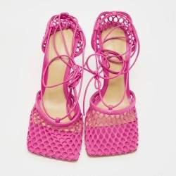 Pre Owned Bottega Veneta Pink Leather and Mesh Strech Pumps Size 38