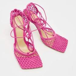 Pre Owned Bottega Veneta Pink Leather and Mesh Strech Pumps Size 38