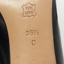 Pre Owned Bottega Veneta Black Intrecciato Leather Block Heel Pumps Size 35.5