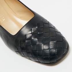Pre Owned Bottega Veneta Black Intrecciato Leather Block Heel Pumps Size 35.5