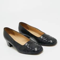 Pre Owned Bottega Veneta Black Intrecciato Leather Block Heel Pumps Size 35.5