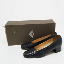 Pre Owned Bottega Veneta Black Intrecciato Leather Block Heel Pumps Size 35.5
