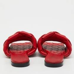 Pre Owned Bottega Veneta Red Intrecciato Leather Lido Flat Slide Sandals Size 35.5
