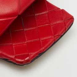 Pre Owned Bottega Veneta Red Intrecciato Leather Lido Flat Slide Sandals Size 35.5