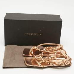 Pre Owned Bottega Veneta Gold Leather Ankle Wrap Flat Sandals Size 36