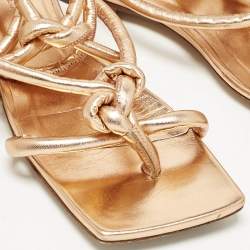 Pre Owned Bottega Veneta Gold Leather Ankle Wrap Flat Sandals Size 36